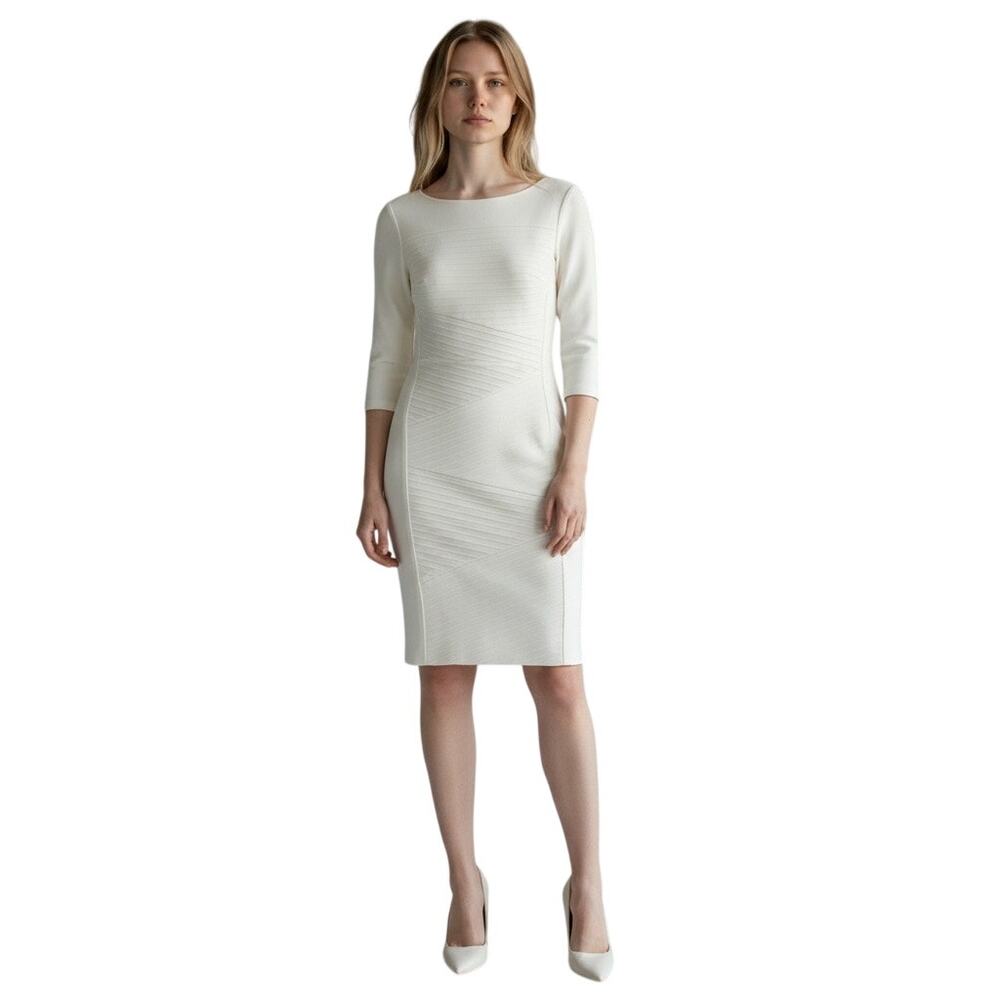 White House BLack Market Three Quarter Sleeve Dress Size 8 Ivory